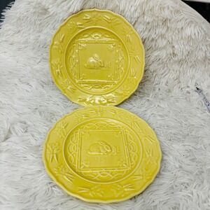 Bordallo Pinheiro "Rabbit" Embossed Light Yellow Salad Plates 2 Piece